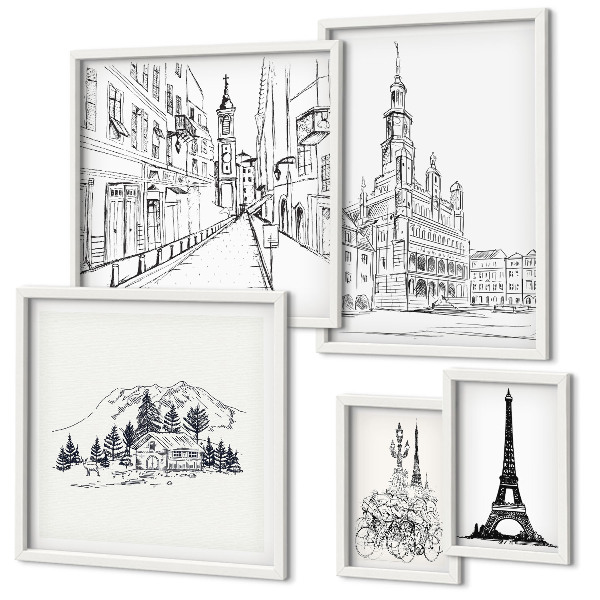 Set slika iznad kauča Elegantne arhitektonske ilustracije
