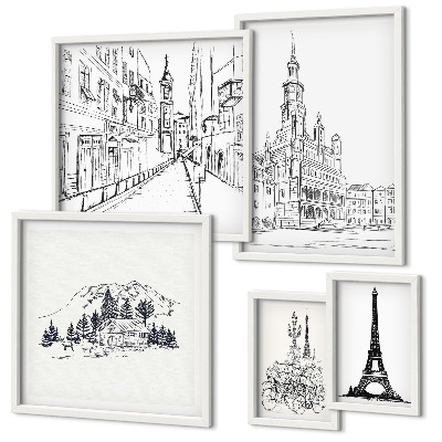 Set slika iznad kauča Elegantne arhitektonske ilustracije
