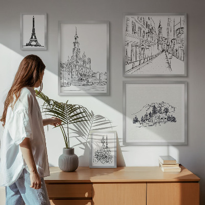 Set slika iznad kauča Elegantne arhitektonske ilustracije