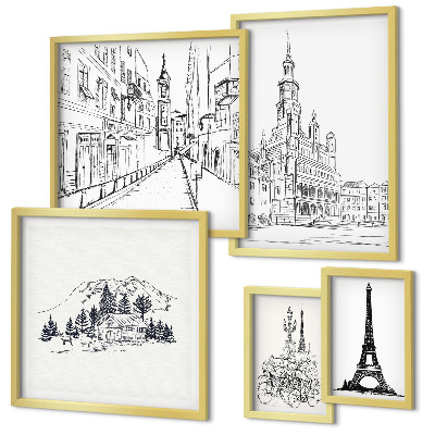 Set slika iznad kauča Elegantne arhitektonske ilustracije