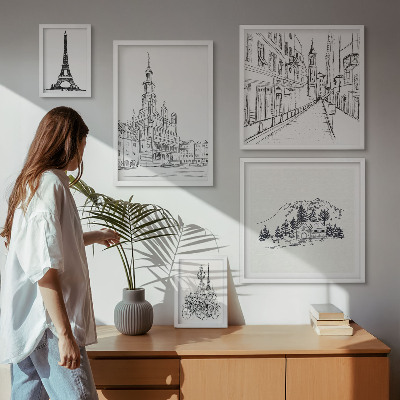 Set slika iznad kauča Elegantne arhitektonske ilustracije