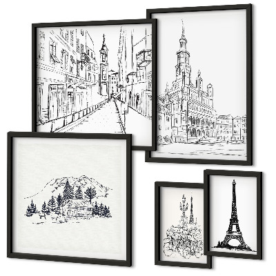 Set slika iznad kauča Elegantne arhitektonske ilustracije