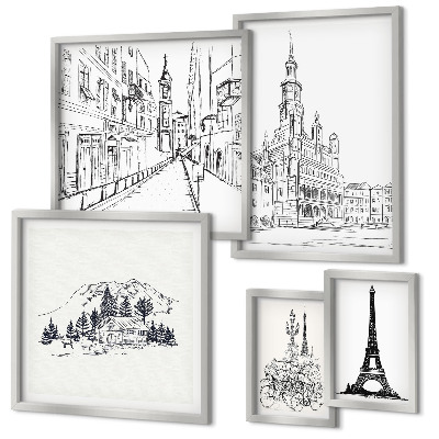 Set slika iznad kauča Elegantne arhitektonske ilustracije