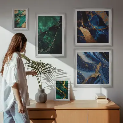 Set slika iznad kauča elegantne apstrakcije sa motivima zelenila