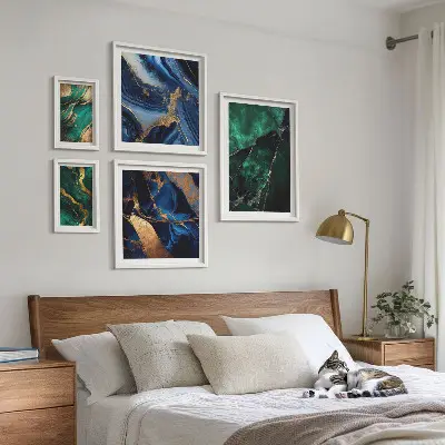 Set slika iznad kauča elegantne apstrakcije sa motivima zelenila