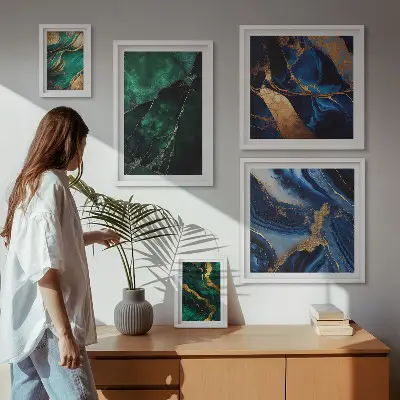 Set slika iznad kauča elegantne apstrakcije sa motivima zelenila