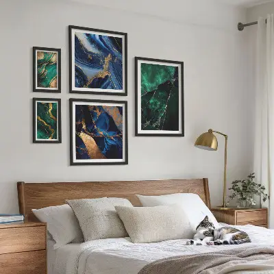 Set slika iznad kauča elegantne apstrakcije sa motivima zelenila