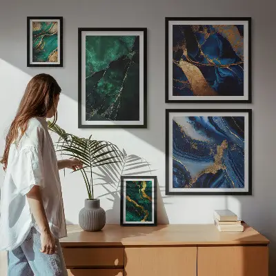 Set slika iznad kauča elegantne apstrakcije sa motivima zelenila