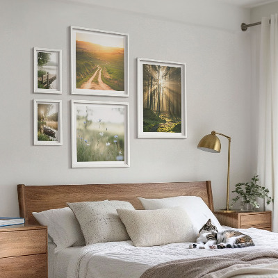 Set slika iznad kauča Šumski krajolici sunce voda