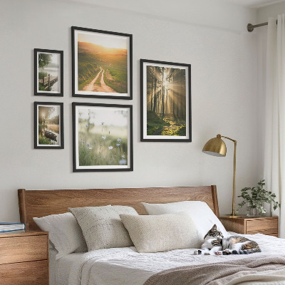 Set slika iznad kauča Šumski krajolici sunce voda