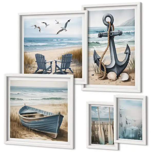 Set od 5 slika u okviru inspiracije za morski stil s motivom plaže