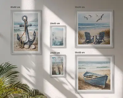 Set od 5 slika u okviru inspiracije za morski stil s motivom plaže