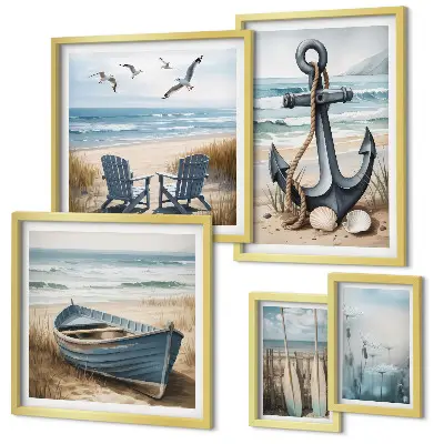 Set od 5 slika u okviru inspiracije za morski stil s motivom plaže