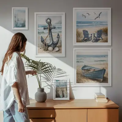 Set od 5 slika u okviru inspiracije za morski stil s motivom plaže