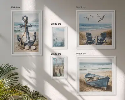 Set od 5 slika u okviru inspiracije za morski stil s motivom plaže