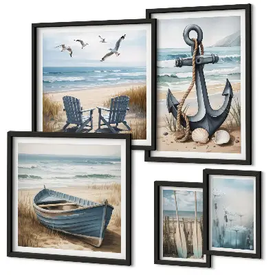 Set od 5 slika u okviru inspiracije za morski stil s motivom plaže
