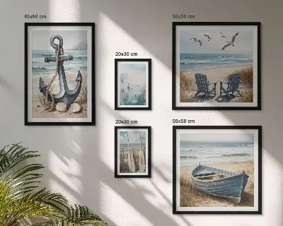 Set od 5 slika u okviru inspiracije za morski stil s motivom plaže