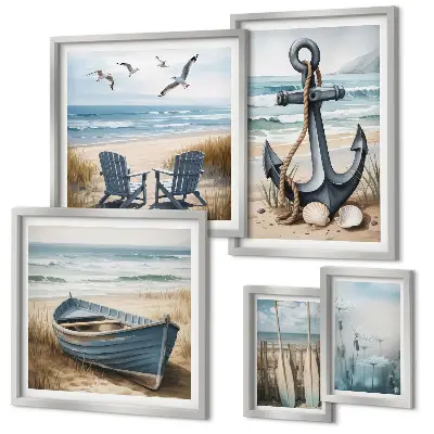 Set od 5 slika u okviru inspiracije za morski stil s motivom plaže