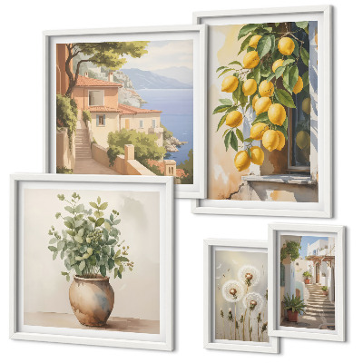Set slika iznad kauča Citrusni naglasci mediteranskog stila