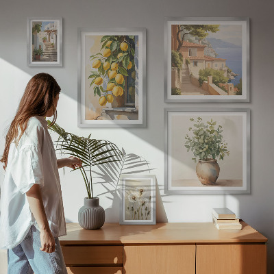Set slika iznad kauča Citrusni naglasci mediteranskog stila