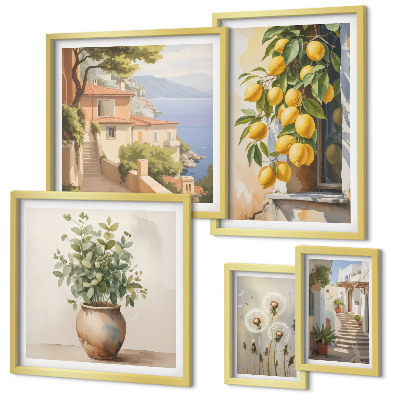 Set slika iznad kauča Citrusni naglasci mediteranskog stila