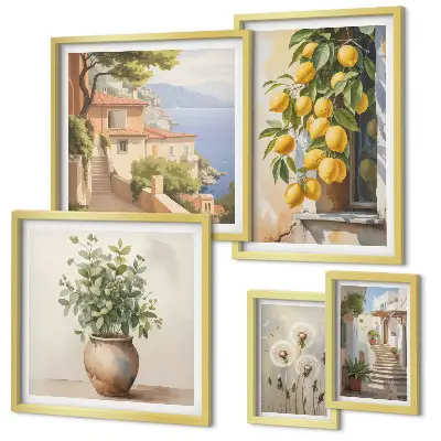 Set slika iznad kauča mediteranski citrusni motivi