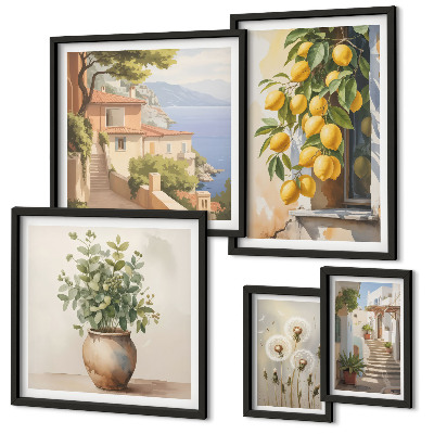 Set slika iznad kauča Citrusni naglasci mediteranskog stila