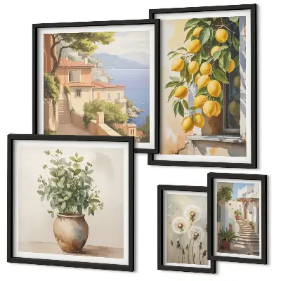 Set slika iznad kauča mediteranski citrusni motivi
