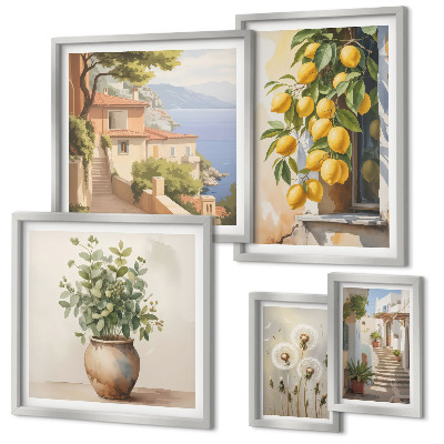 Set slika iznad kauča Citrusni naglasci mediteranskog stila