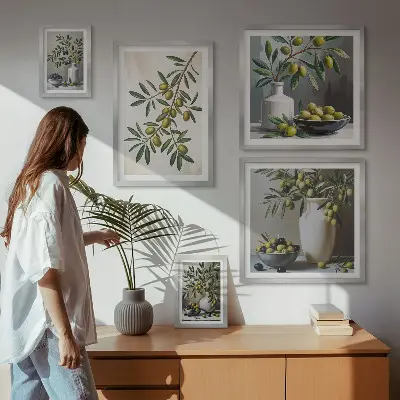 Set od 5 slika u okvirima s motivom maslinastih akcenata u rustikalnom stilu