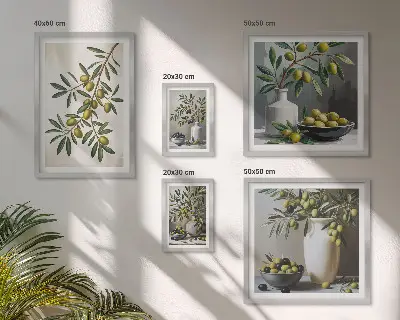 Set od 5 slika u okvirima s motivom maslinastih akcenata u rustikalnom stilu