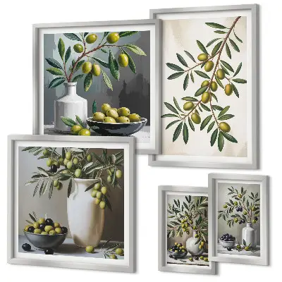 Set od 5 slika u okvirima s motivom maslinastih akcenata u rustikalnom stilu