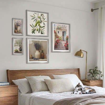 Set slika iznad kauča Elegantni interijeri cvijeće voće