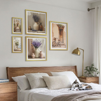 Set 5 slika u okviru Elegantni interijeri s biciklom i cvijećem