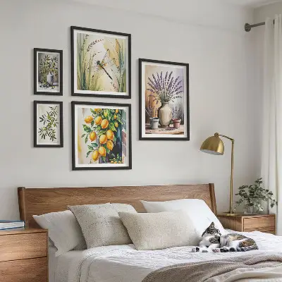 Set slika iznad kauča rustikalni motiv s granama masline i limuna