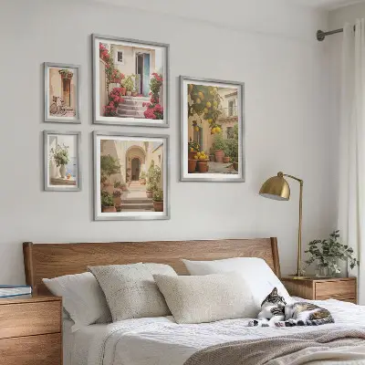 Set od 5 slika u okviru ulice, cvijeće, agrumi i motivi Provanse