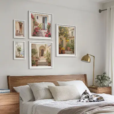 Set od 5 slika u okviru ulice, cvijeće, agrumi i motivi Provanse