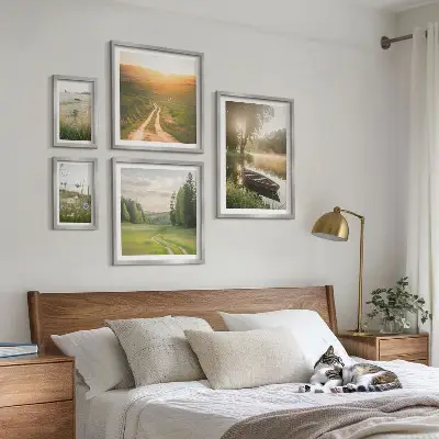Pejzaži vode i zelenila set od 5 slika u okviru