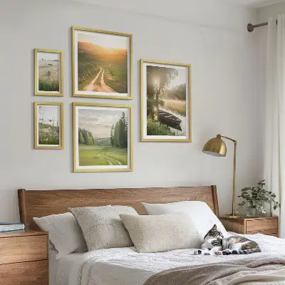 Pejzaži vode i zelenila set od 5 slika u okviru