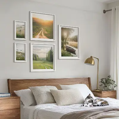Pejzaži vode i zelenila set od 5 slika u okviru