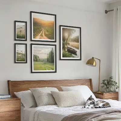 Pejzaži vode i zelenila set od 5 slika u okviru