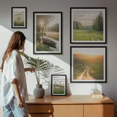 Pejzaži vode i zelenila set od 5 slika u okviru