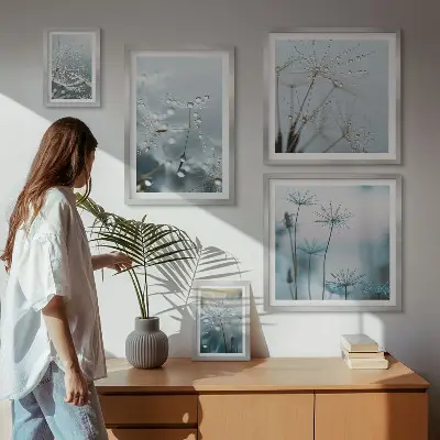 Set od 5 slika u okviru biljni motivi s kapljicama vode