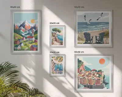 Set slika iznad kauča s motivom retro planinskih i morskih krajolika set slika s motivom retro planinskih i morskih krajolika