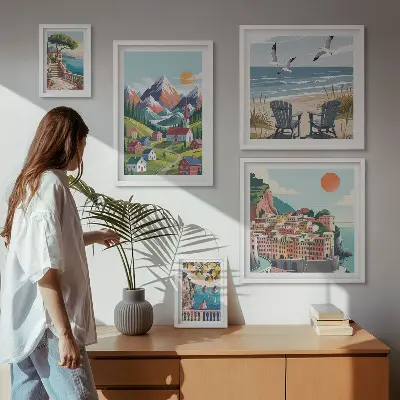 Set slika iznad kauča s motivom retro planinskih i morskih krajolika set slika s motivom retro planinskih i morskih krajolika