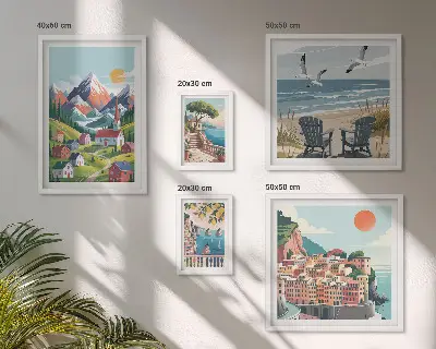 Set slika iznad kauča s motivom retro planinskih i morskih krajolika set slika s motivom retro planinskih i morskih krajolika