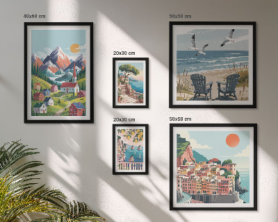 Set slika iznad kauča Retro planinski i morski krajolici