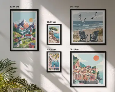 Set slika iznad kauča s motivom retro planinskih i morskih krajolika set slika s motivom retro planinskih i morskih krajolika
