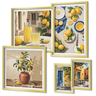 Set slika iznad kauča mediteranski motiv s limunima