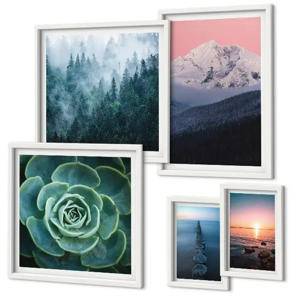 Set od 5 slika u okviru boho motivi s pejzažima planina i mora